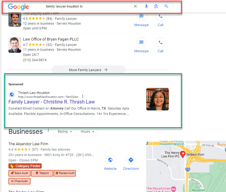 Google page on the location of where PPC is located within the page